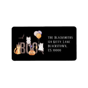 Sweet Kittens with Balloons Halloween Address Label