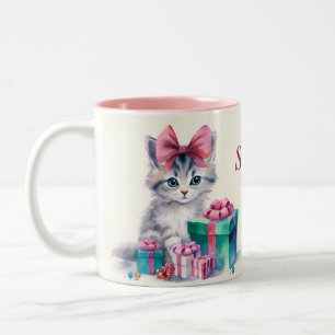 Sweet Kitty Cat Add Name Custom Kitten Gift Two-Tone Coffee Mug