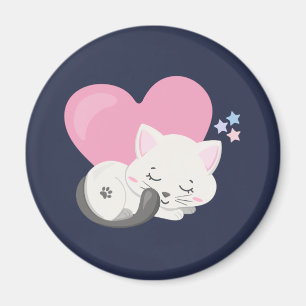 Sweet Kitty Cat Sleeping with a Big Heart in Back Magnet