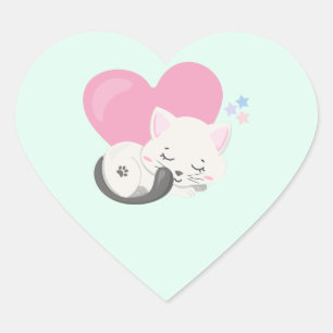 Sweet Kitty Cat Sleeping with a Big Heart in Back Sticker
