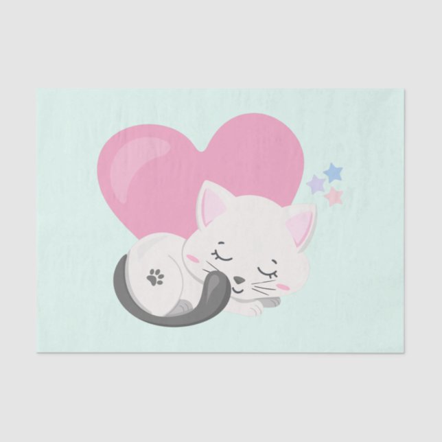 Sweet Kitty Cat Sleeping with a Big Heart in Back Tissue Paper (Front)