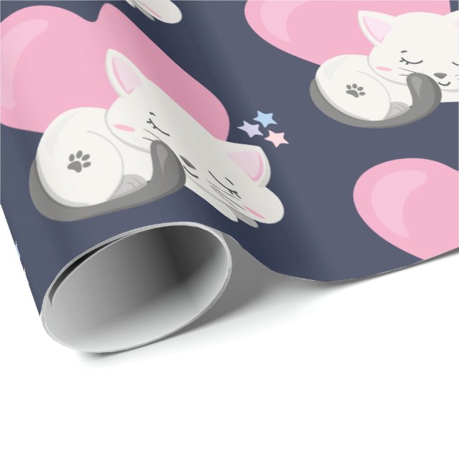 Sweet Kitty Cat Sleeping with a Big Heart in Back Wrapping Paper (Roll Corner)
