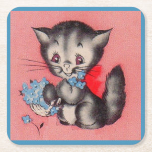 sweet kitty cat square paper coaster