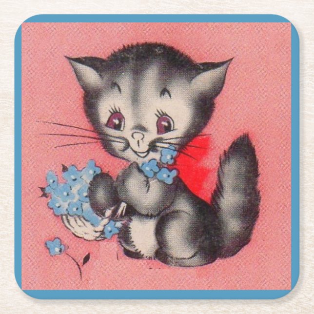 sweet kitty cat square paper coaster (Front)
