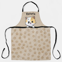 Sweet Kitty Cat With Name and Paw Prints Apron