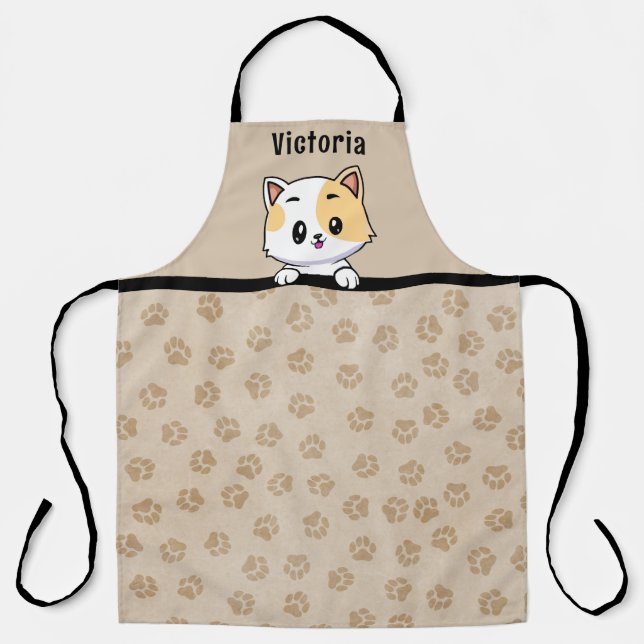 Sweet Kitty Cat With Name and Paw Prints Apron (Front)
