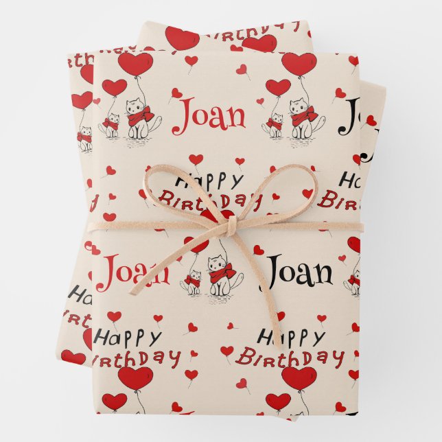 Sweet Kitty Cats Bring Birthday Wishes Add Name Wrapping Paper Sheet (In situ)