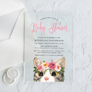 Sweet Kitty Girl Baby Shower Acrylic Invitations