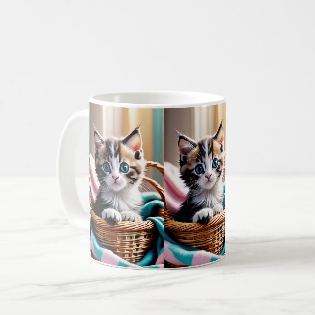 Sweet Kitty in a Basket – Cosy Moment Coffee Mug (Front Left)