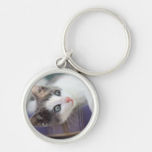 Sweet Kitty In Plaid Bed Key Ring