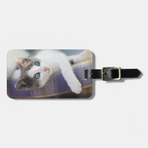 Sweet Kitty In Plaid Bed Luggage Tag