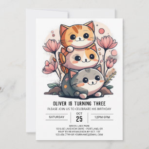 Sweet Kitty Whimsical World Birthday Invitation