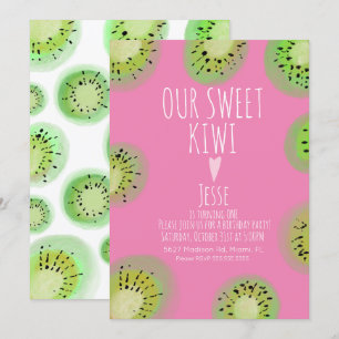 Sweet Kiwi Fruit Birthday Watercolor Pink Any Age Invitation