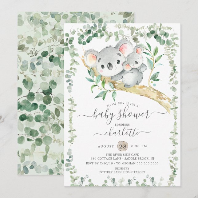 Sweet Koala Bear Baby Shower Invitation (Front/Back)