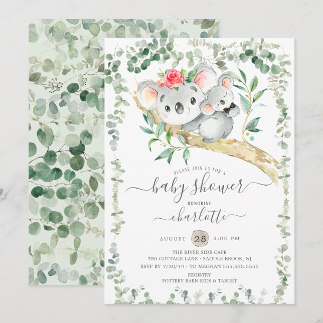 Sweet Koala Bear Boys Baby Shower Invitation (Front/Back)