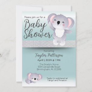 Sweet Koala Bears Teal Gender Neutral Baby Shower Invitation