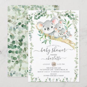 Sweet Koala Bears Triplets Baby Shower Invitation