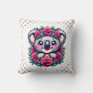 Sweet Koala with Pink Rose Wreath Cushion