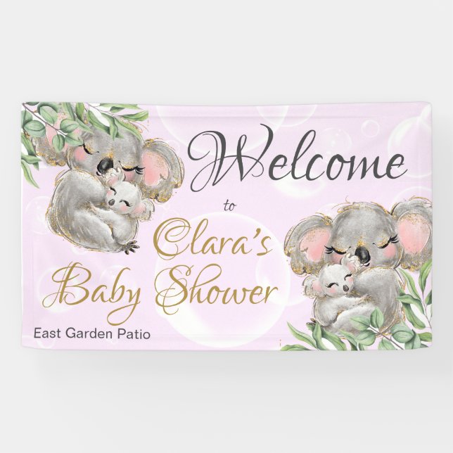 Sweet Koalas Baby Shower Pink Welcome Banner (Horizontal)