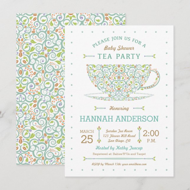 Sweet Lacy Teacup Baby Shower Gender Neutral Invitation (Front/Back)