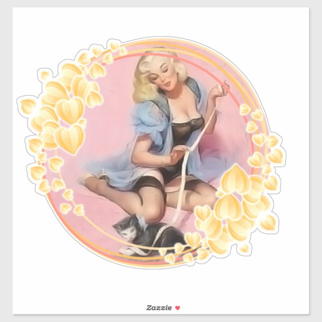 Sweet Lady With Cat Stickers & Labels (Sheet)