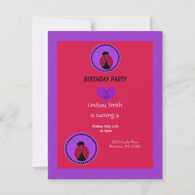 Sweet Ladybug Birthday Invitation (Front)