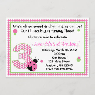Sweet Ladybug Three Invitation
