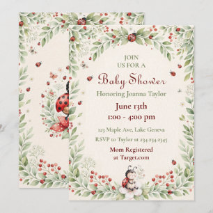 Sweet Ladybug Watercolor Girl's Baby Shower Invitation