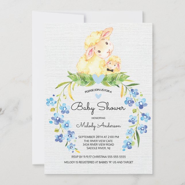Sweet Lamb Boys Baby Shower Invitation (Front)