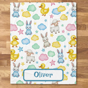 Sweet Lamb, Bunny, and Duckling Pattern Fleece Blanket