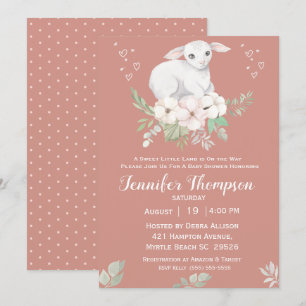 Sweet Lamb Greenery Baby Shower Invitation