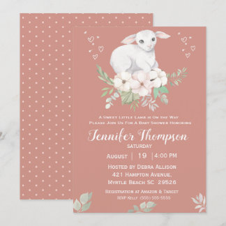 Sweet Lamb Greenery Baby Shower Invitation