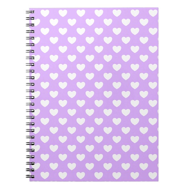 Sweet Lavender And White Hearts Polka Dot Pattern Notebook (Front)