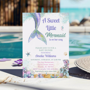Sweet Lavender Aqua Mermaid Baby Girl Invitation