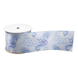 Sweet Lavender Blue Seahorse Nautical Ocean Satin Ribbon