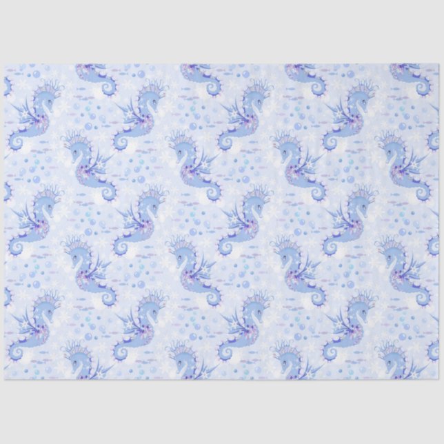 Sweet Lavender Blue Seahorse Nautical Ocean Tissue Paper (Front)