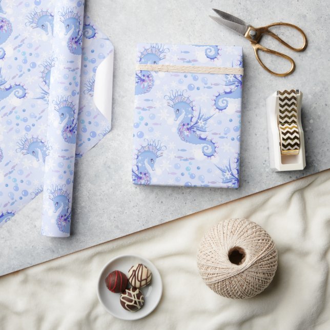 Sweet Lavender Blue Seahorse Nautical Ocean Wrapping Paper (Crafts)