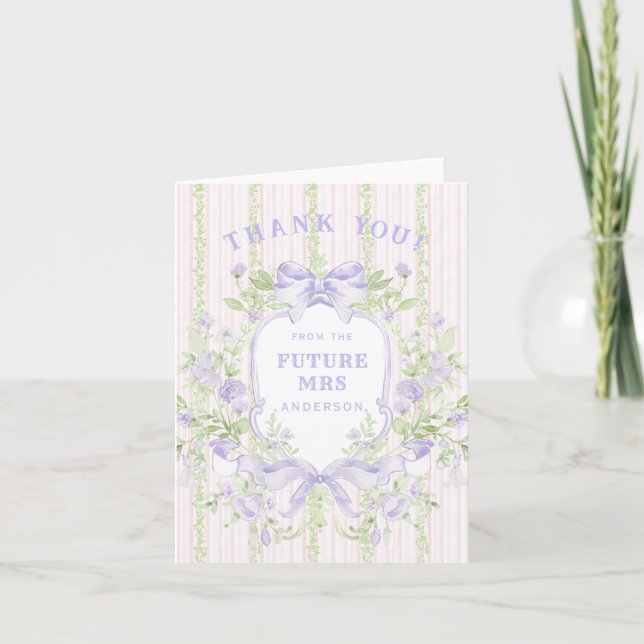 Sweet Lavender Floral Bridal Shower Crest Thank You Card (Front)