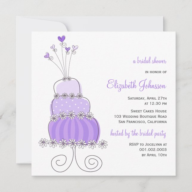 Sweet Lavender Wedding Cake Bridal Shower Invite (Front)