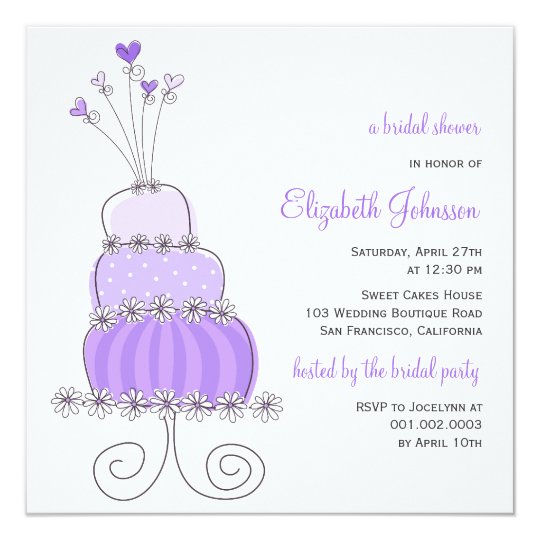 Sweet Lavender Wedding Cake Bridal Shower Invite