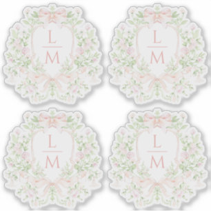 Sweet Leaf Crest w/ Pink Bows   Monogram Wedding