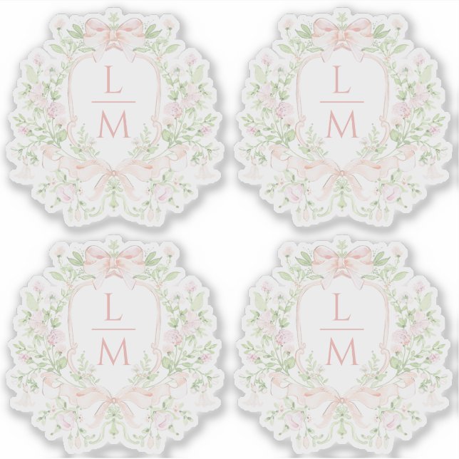 Sweet Leaf Crest w/ Pink Bows | Monogram Wedding (Front)