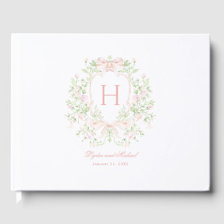 Sweet Leaf Crest w/ Pink Bows | Monogram Wedding Guest Book