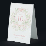 Sweet Leaf Crest with Pink Bows | Table Number<br><div class="desc">This table number has a watercolor leaf crest surrounding your monogram and includes the bride and groom's names,  wedding date and table number. This design coordinates with other designs from the Sweet Crest Monogram Wedding Collection</div>