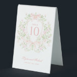 Sweet Leaf Crest with Pink Bows | Table Number<br><div class="desc">This table number has a watercolor leaf crest surrounding your monogram and includes the bride and groom's names,  wedding date and table number. This design coordinates with other designs from the Sweet Crest Monogram Wedding Collection</div>