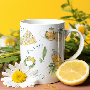 Sweet Lemon Botanical Watercolor Personalised Two-Tone Coffee Mug