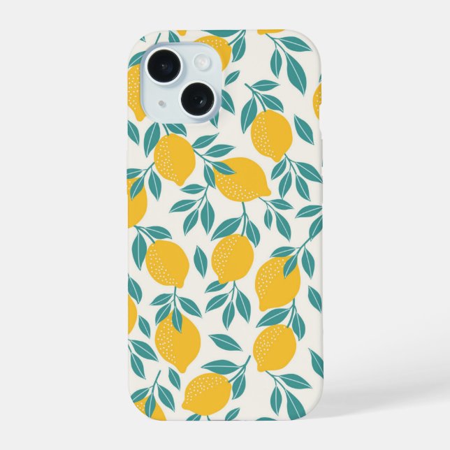 Sweet Lemon Branches Pattern iPhone 15 Case (Back)