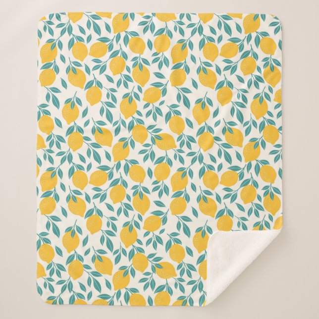 Sweet Lemon Branches Pattern Sherpa Blanket (Front)