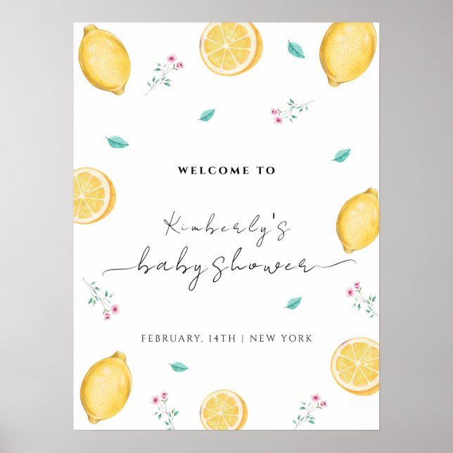Sweet Lemon Citrus Fruit Baby Shower Welcome  Poster (Front)