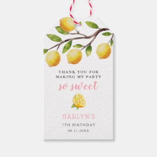 Sweet Lemon Pink Girls Birthday Party Gift Tags